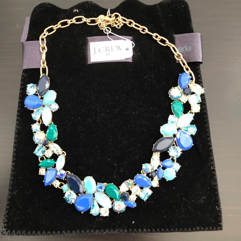 J. Crew Crystal Blue Green Gold  Melange Necklace